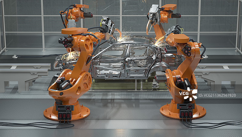 汽车工厂_工业机器人_生产线图片素材