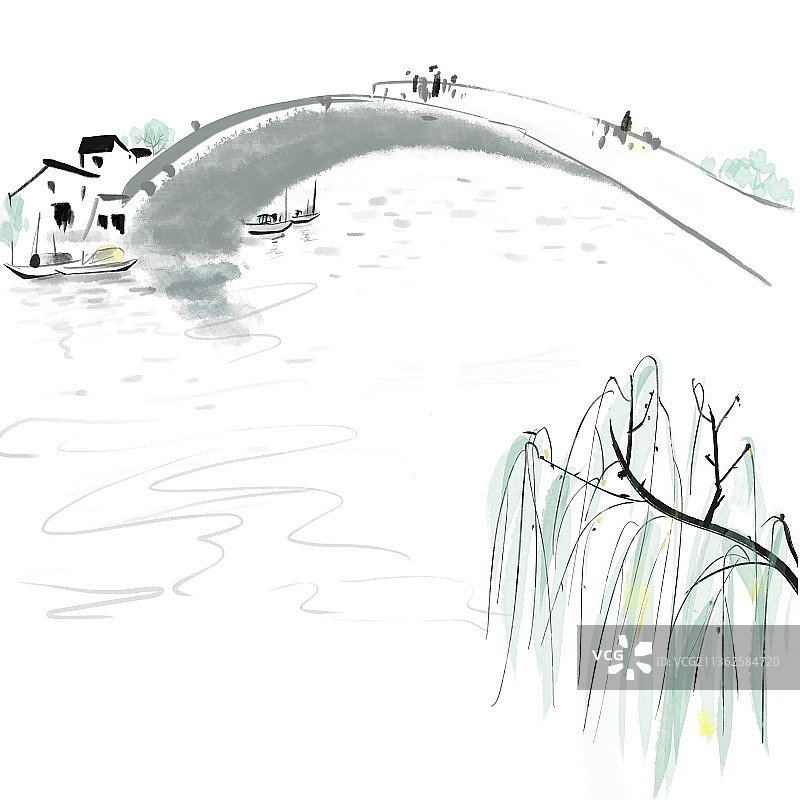 水墨水乡小桥图片素材