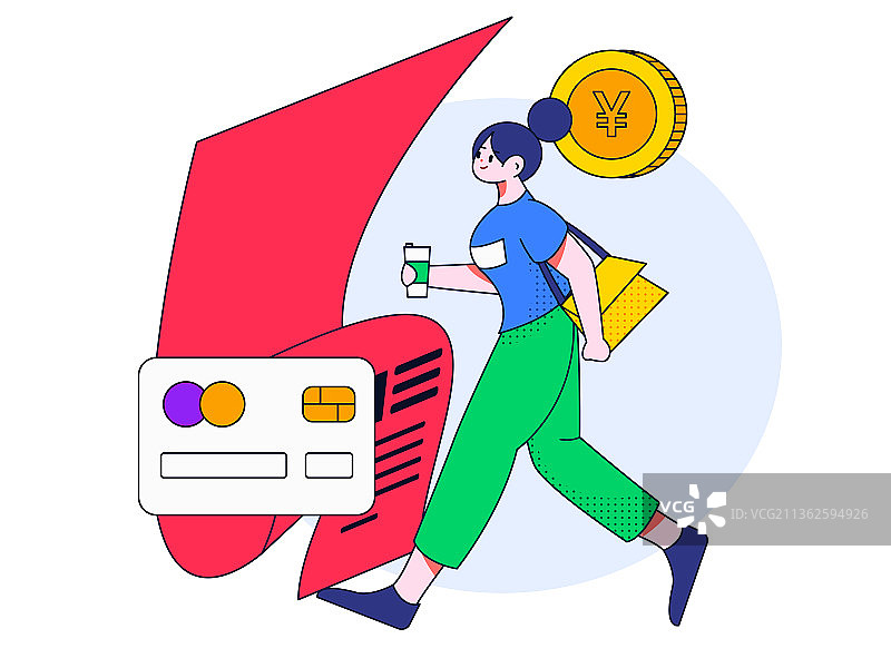 查看信用卡的人物扁平矢量概念运营插画图片素材