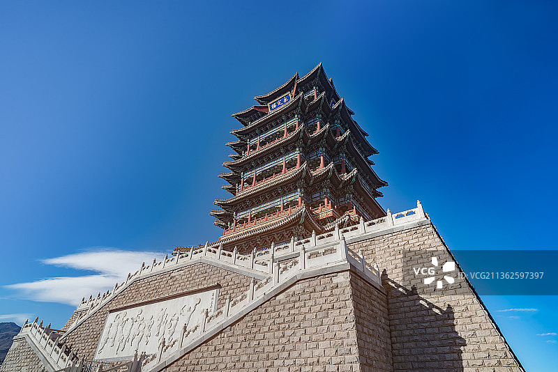 北京门头沟永定河地标永定楼图片素材