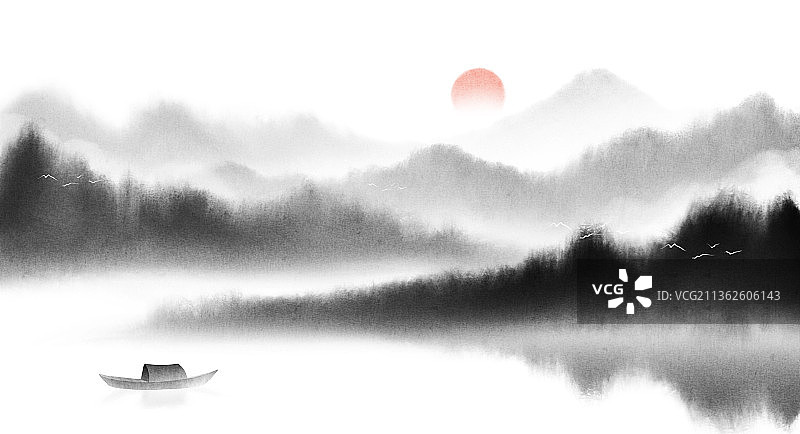 水墨山水风景插画图片素材