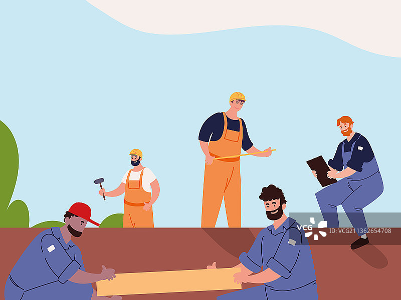 在屋顶工作的工人图片素材