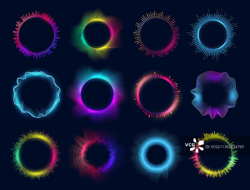 霓虹灯环绕的声波音频均衡器图片素材