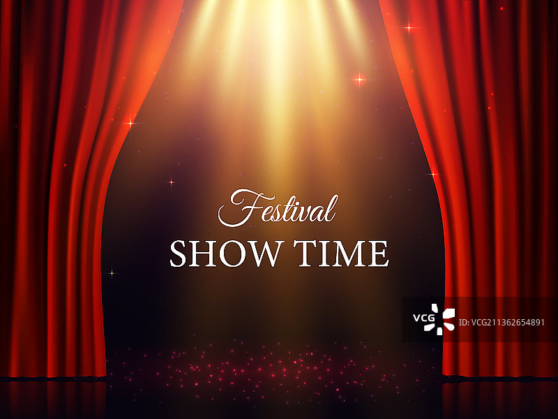 红色逼真窗帘和仙境舞台图片素材
