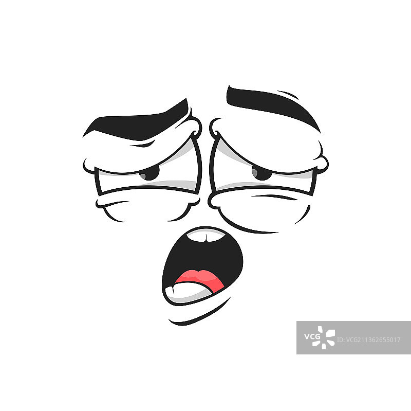 卡通打呵欠的疲惫表情符号，张着嘴图片素材