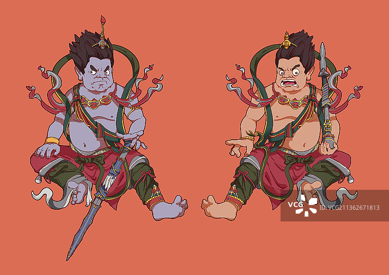 哼哈二将插画图片素材