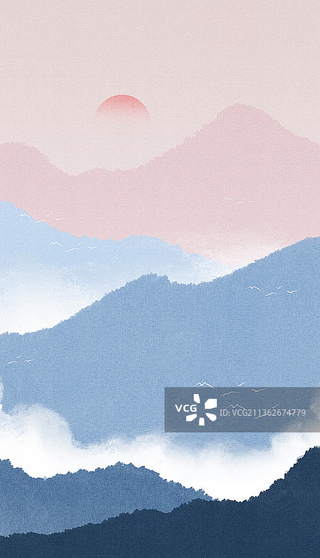 山水云景插画图片素材