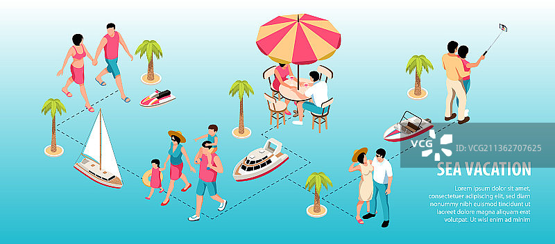 海滨度假2.5D等距视角信息图图片素材