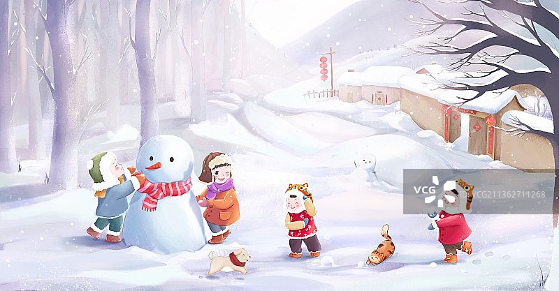 冬天打雪仗图片素材