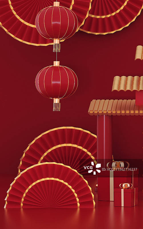 红色新年创意场景图片素材