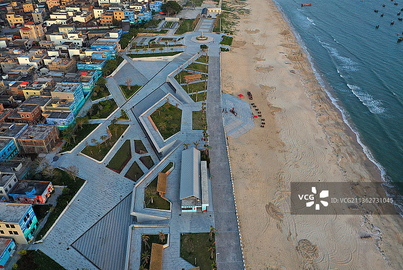 广东省汕尾市陆丰市金厢镇周恩来同志渡海处公园航拍图片素材