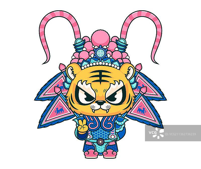卡通老虎京剧国潮插画图片素材