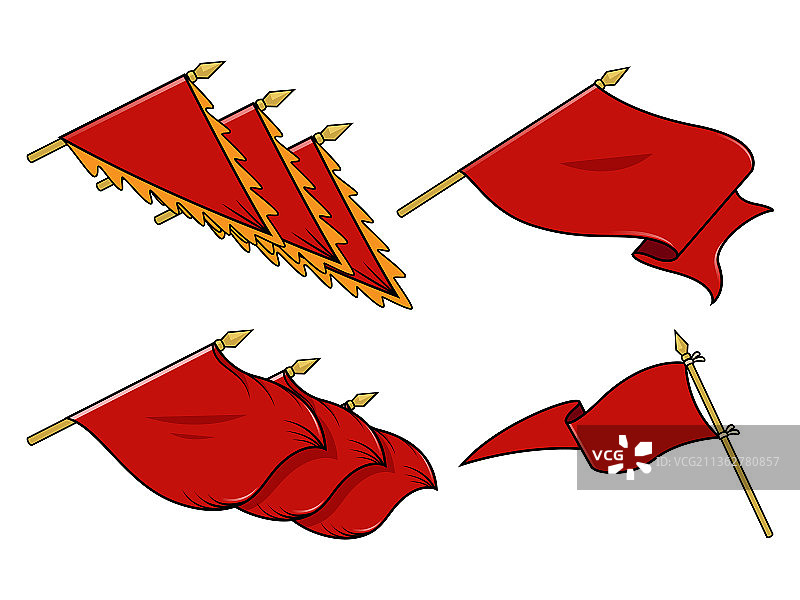 飘扬的红旗与三角旗图片素材