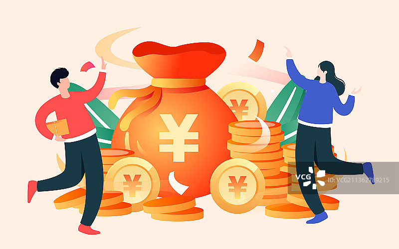互联网金融理财福袋插画人物抽奖活动海报图片素材