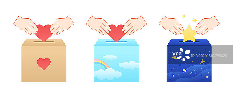 双手把爱心和星星放进箱子里图片素材