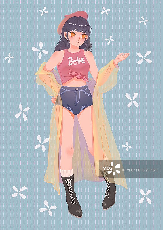 小清新少女插画图片素材