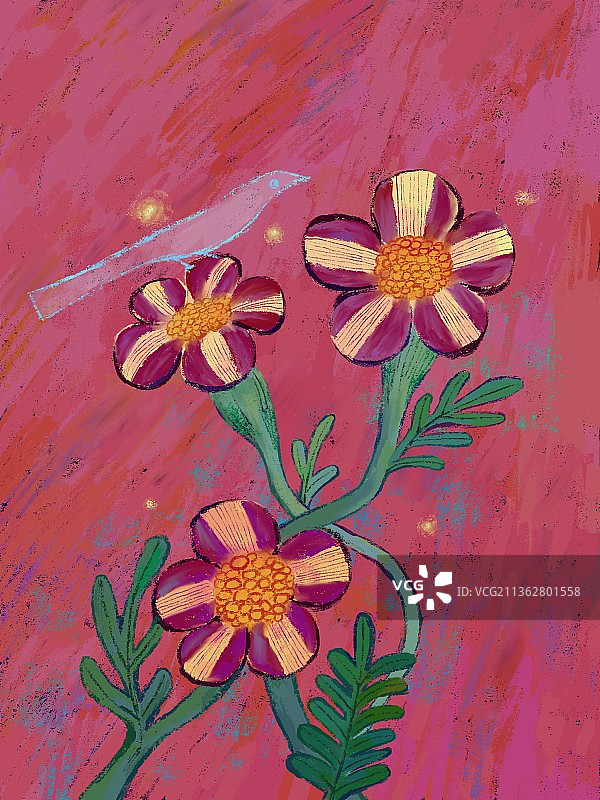 十二张厚涂风花卉治愈插画图片素材