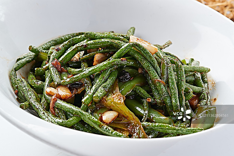 酱爆蒜香杭椒豇豆图片素材