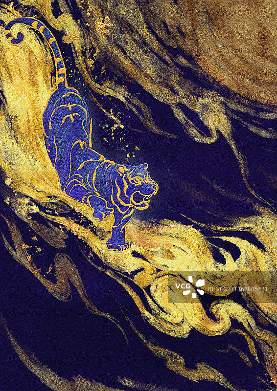 岩彩猛虎下山插画图片素材