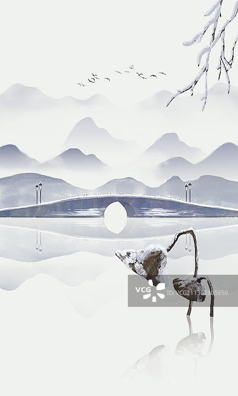 印象西湖之断桥残雪背景插画图片素材