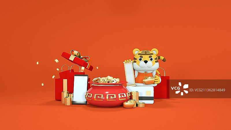 三维立体虎年金融理财图图片素材