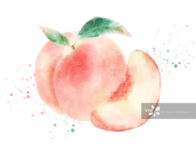 桃子水蜜桃水彩插画图片素材