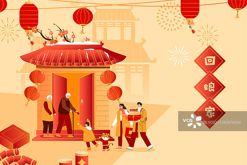 春节回娘家插画图片素材