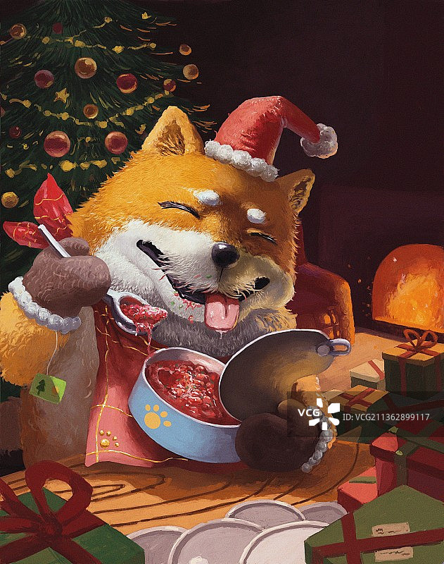 独享圣诞的柴犬图片素材
