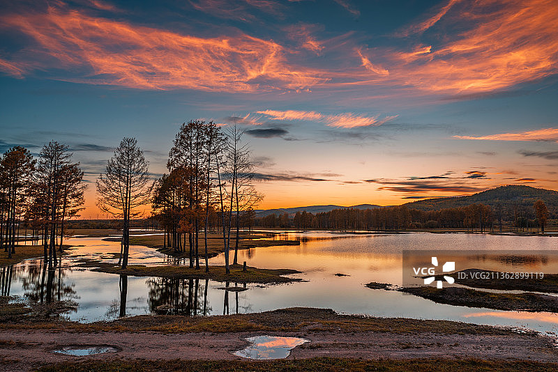 根河晚霞图片素材