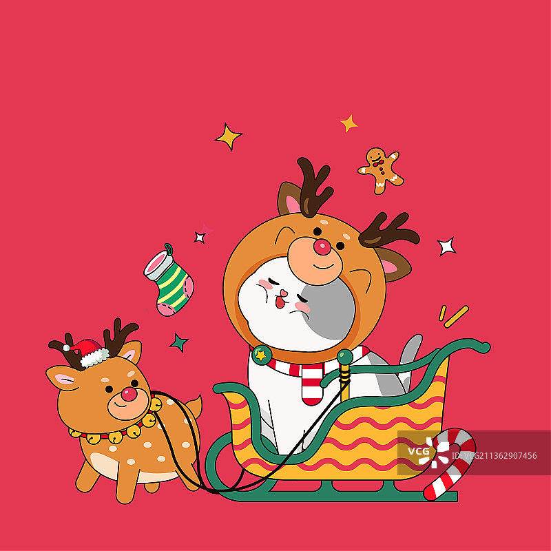 圣诞节麋鹿扁平风格插画图片素材