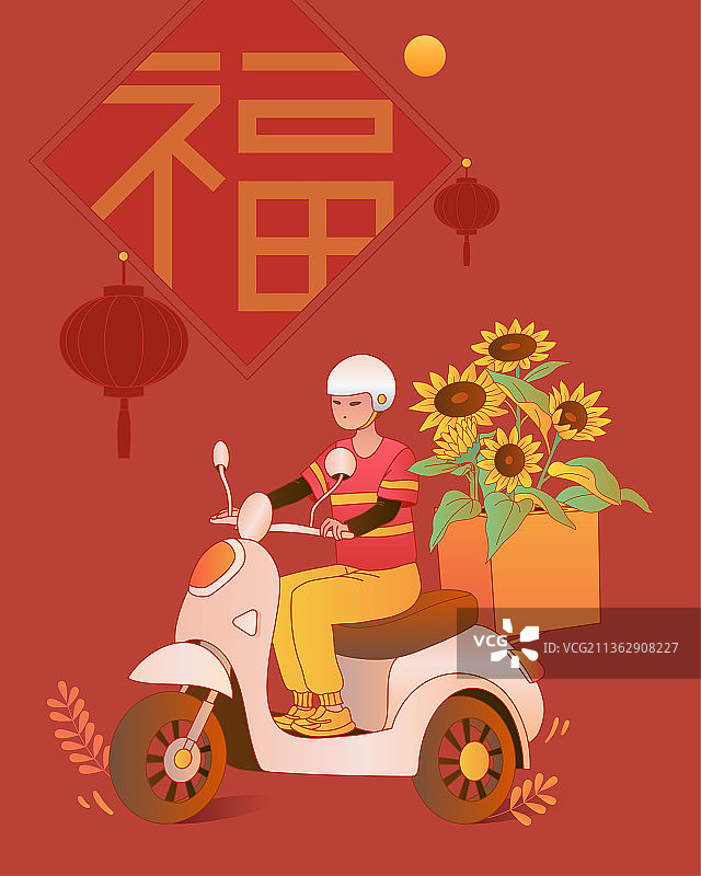 一个人骑着装满鲜花的电瓶车图片素材