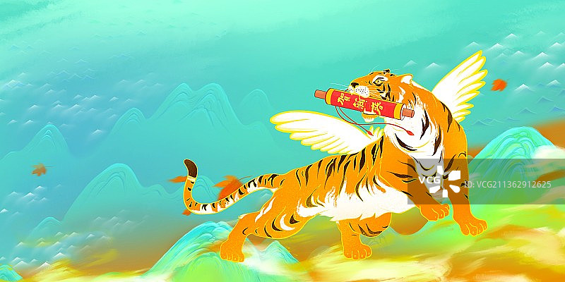 2022年虎年春节如虎添翼过年创意插画图片素材