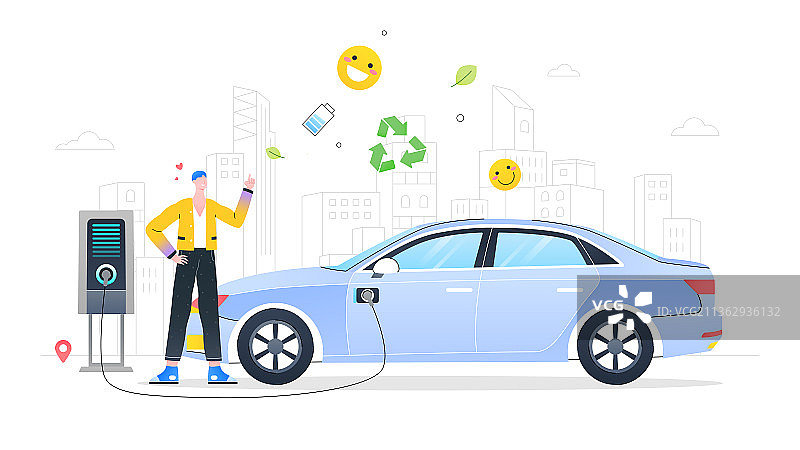 渐变新能源汽车充电节能环保创意插画图片素材