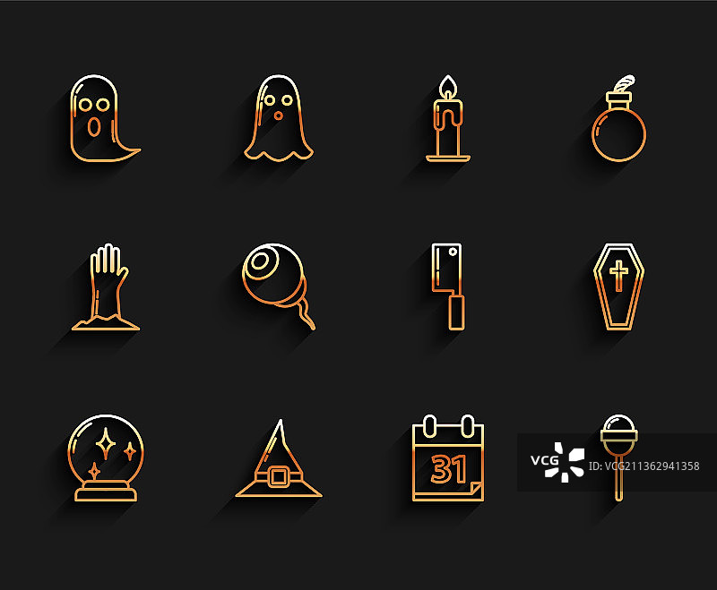 魔法球线条女巫帽幽灵日历图片素材