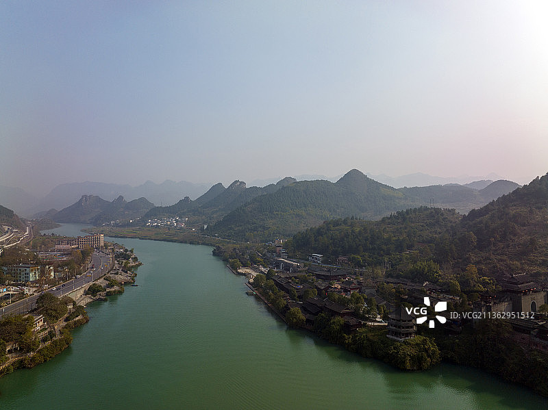 航拍贵州铜仁大明边城风景区城市风光图片素材