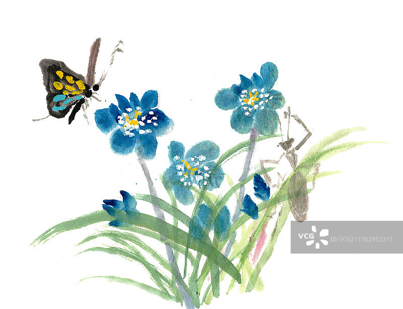 紫色的花朵与蝴蝶图片素材