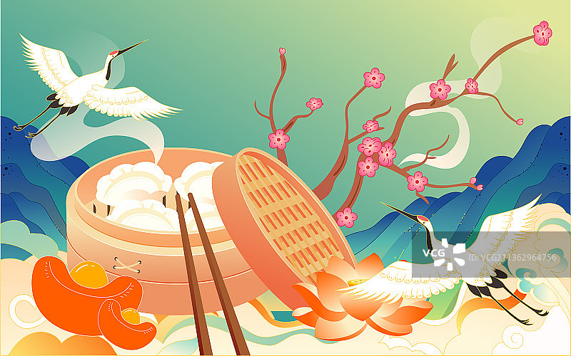 冬至吃饺子国潮插画春节美食餐饮活动海报图片素材