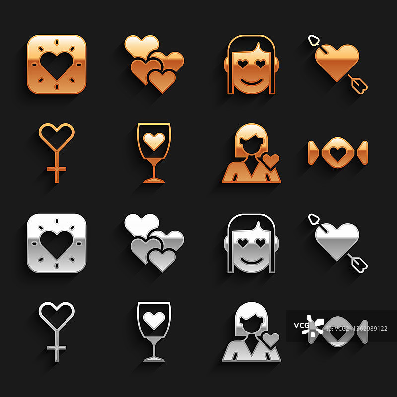 带心形箭头的香槟酒杯套装图片素材