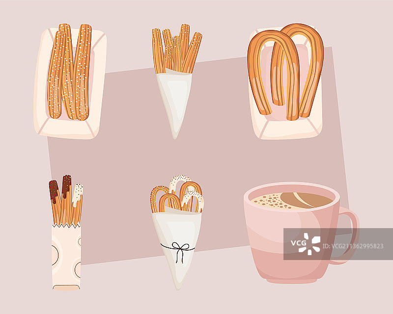 西班牙油条和巧克力饮品图片素材