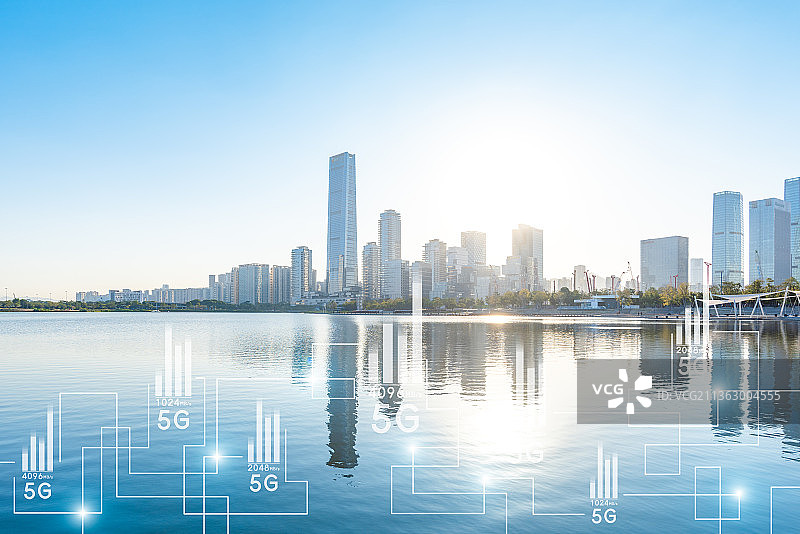 深圳科技园区风光和5G城市互联概念图片素材