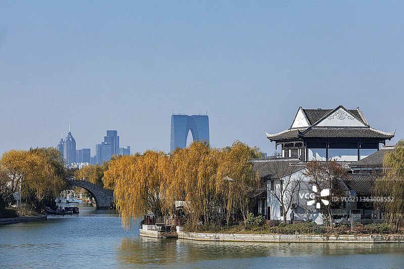 苏州园区斜塘河与斜塘老街的风景图片素材