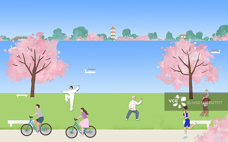 春季晨练图片素材