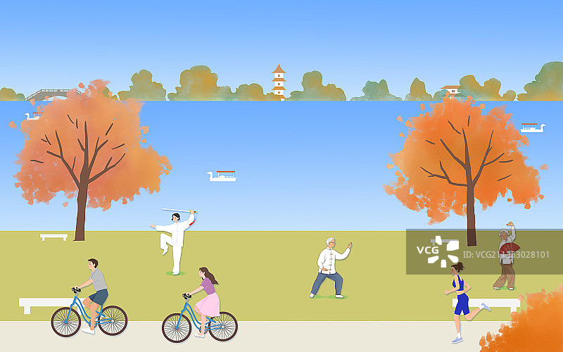 秋季晨练图片素材