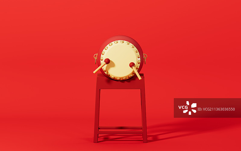 创意新年锣鼓3D渲染图片素材