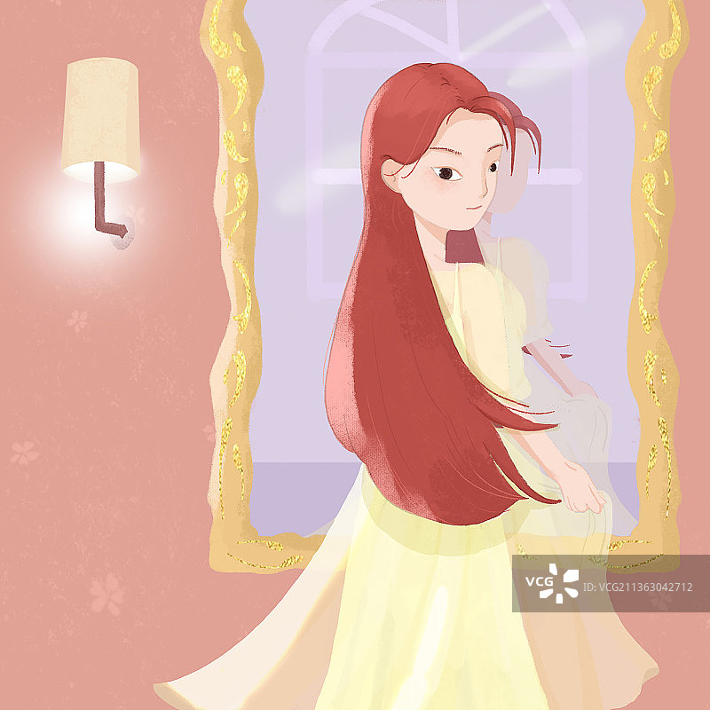 照镜子的女孩图片素材