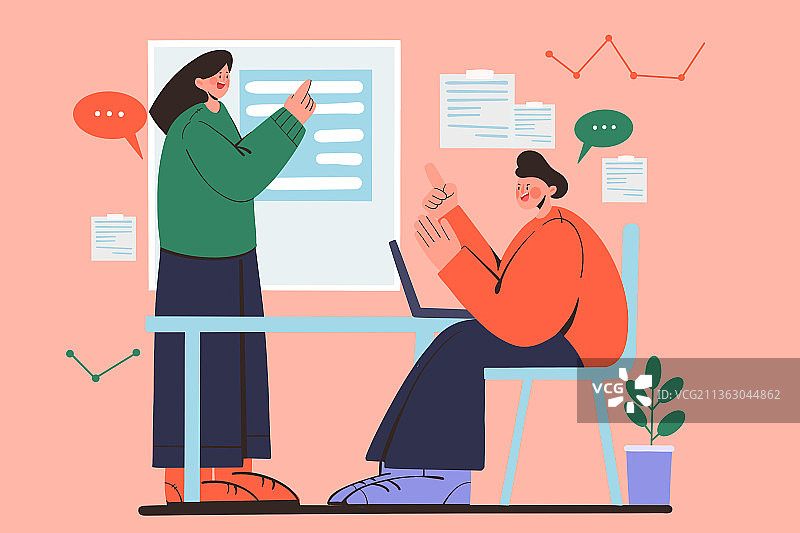 扁平商务办公人物插画背景图片素材