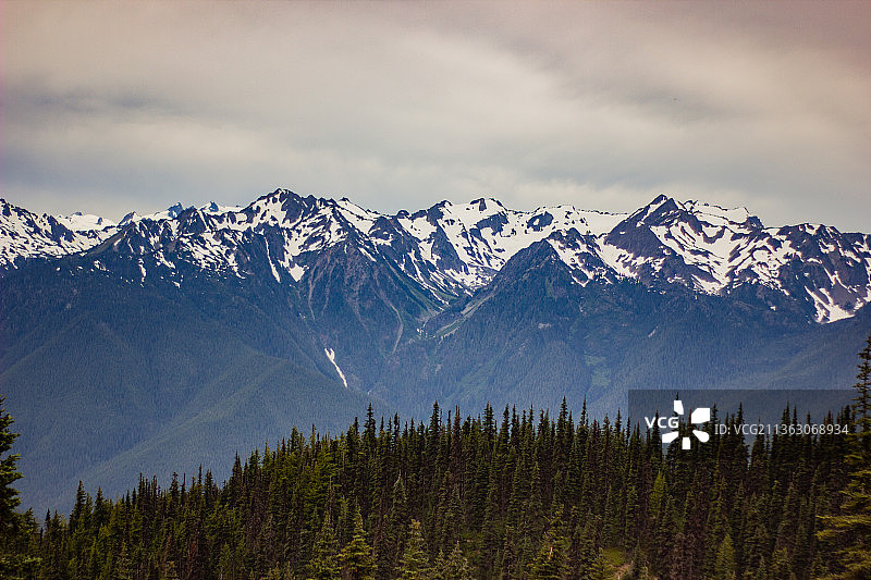 奥林匹克山脉，雪山对天空的景色图片素材