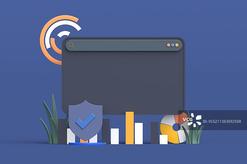 3d渲染网络安全元素背景板图片素材