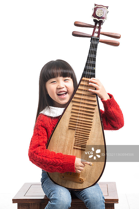 弹琵琶的中国小女孩图片素材