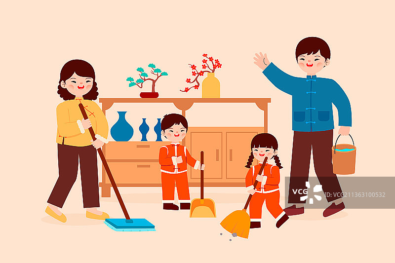 腊月二十四扫房子矢量插画图片素材